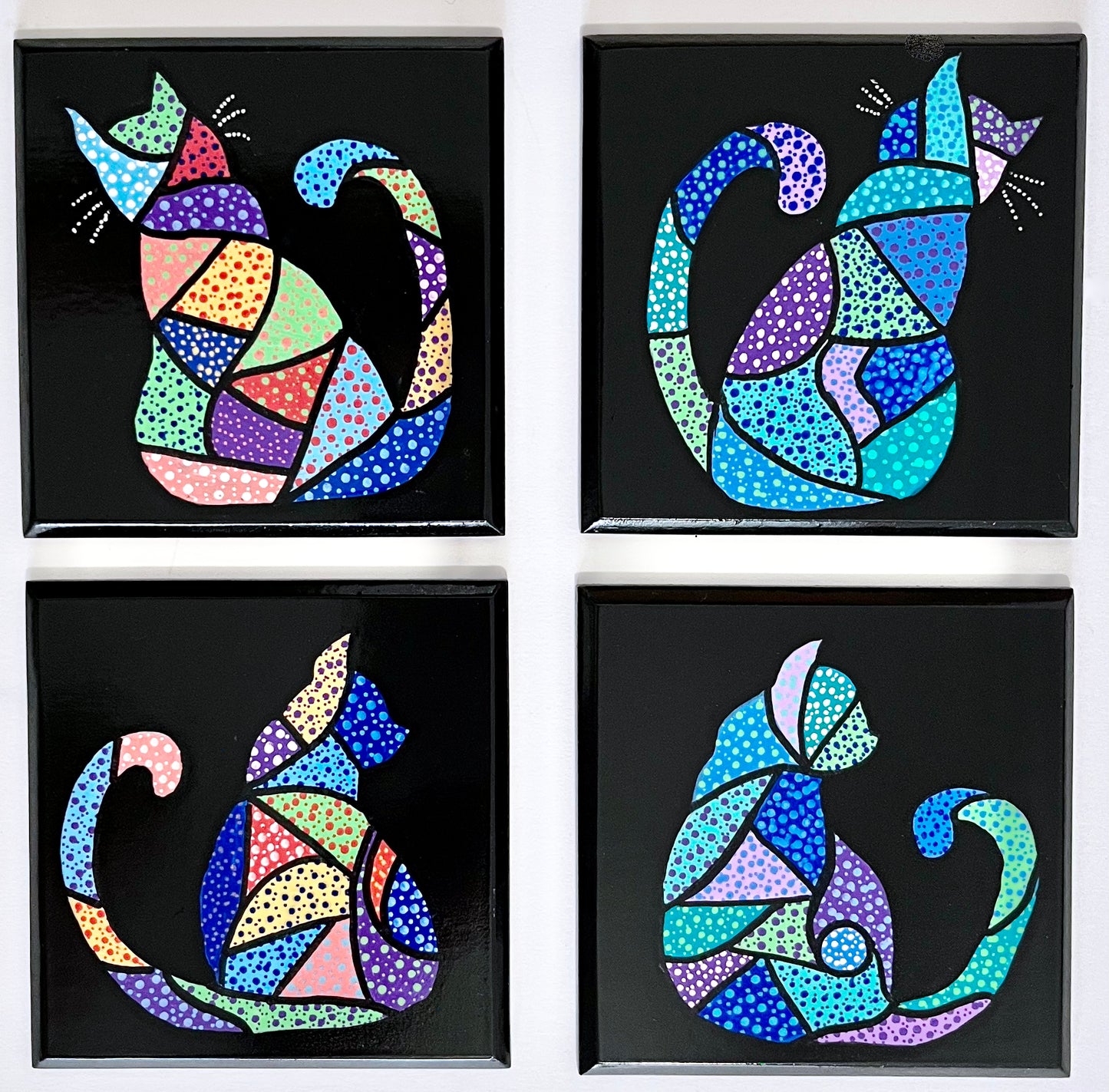 Modern Mosaic Cat Coasters - Black (set of 4)