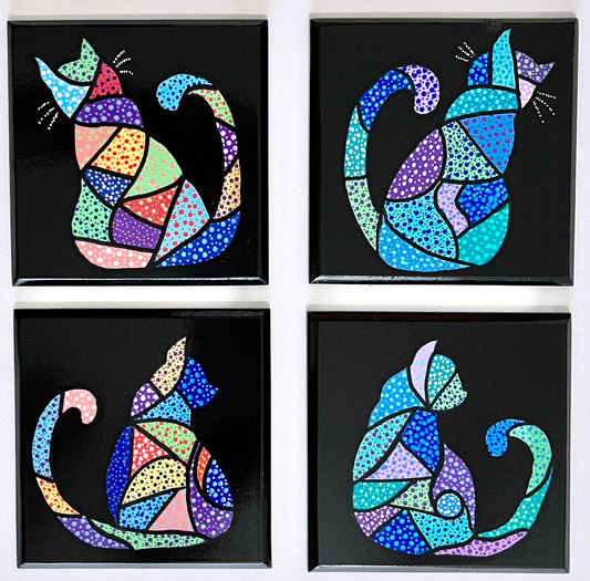 Modern Mosaic Cat Coasters - Black (set of 4)