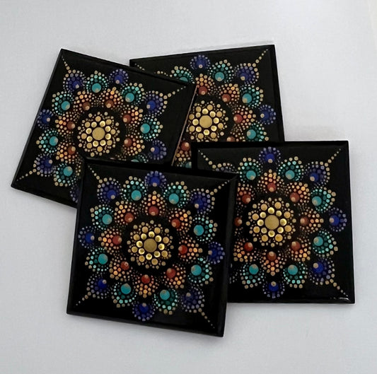 Square Mandala Coasters - Black & Gold (set of 4)