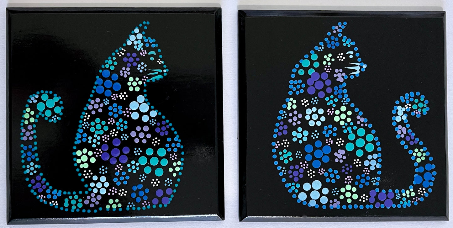 Square Floral Kitty-Cat Coasters - Black - sold separately