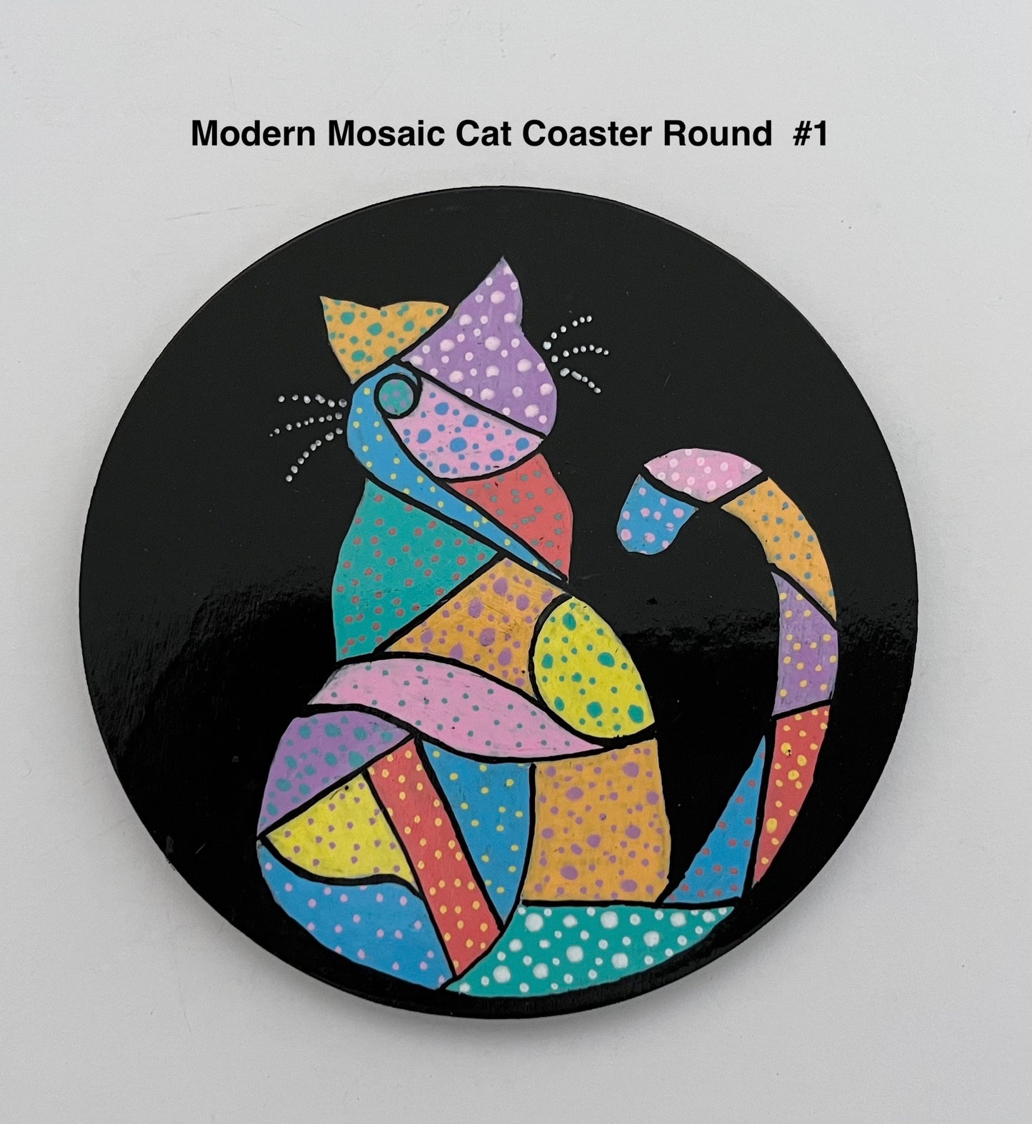 Round Modern Mosaic Cat Coasters - Black (sold individually)