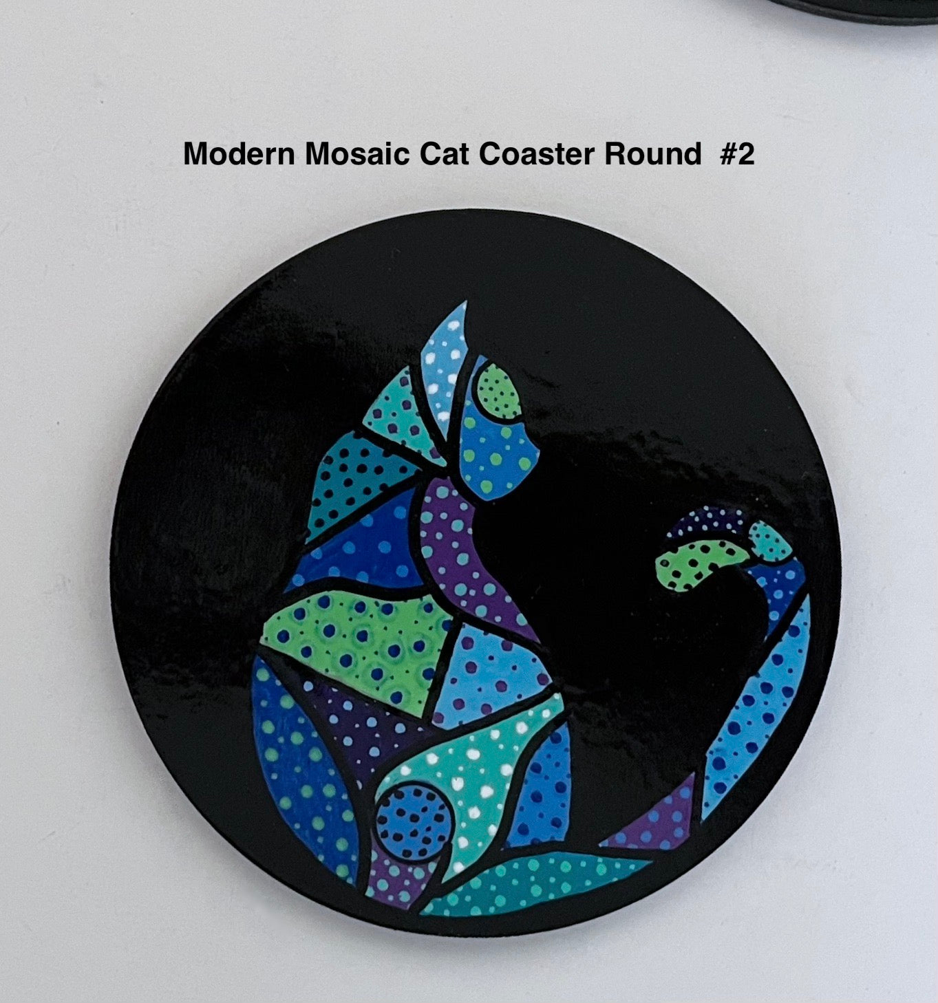 Round Modern Mosaic Cat Coasters - Black (sold individually)