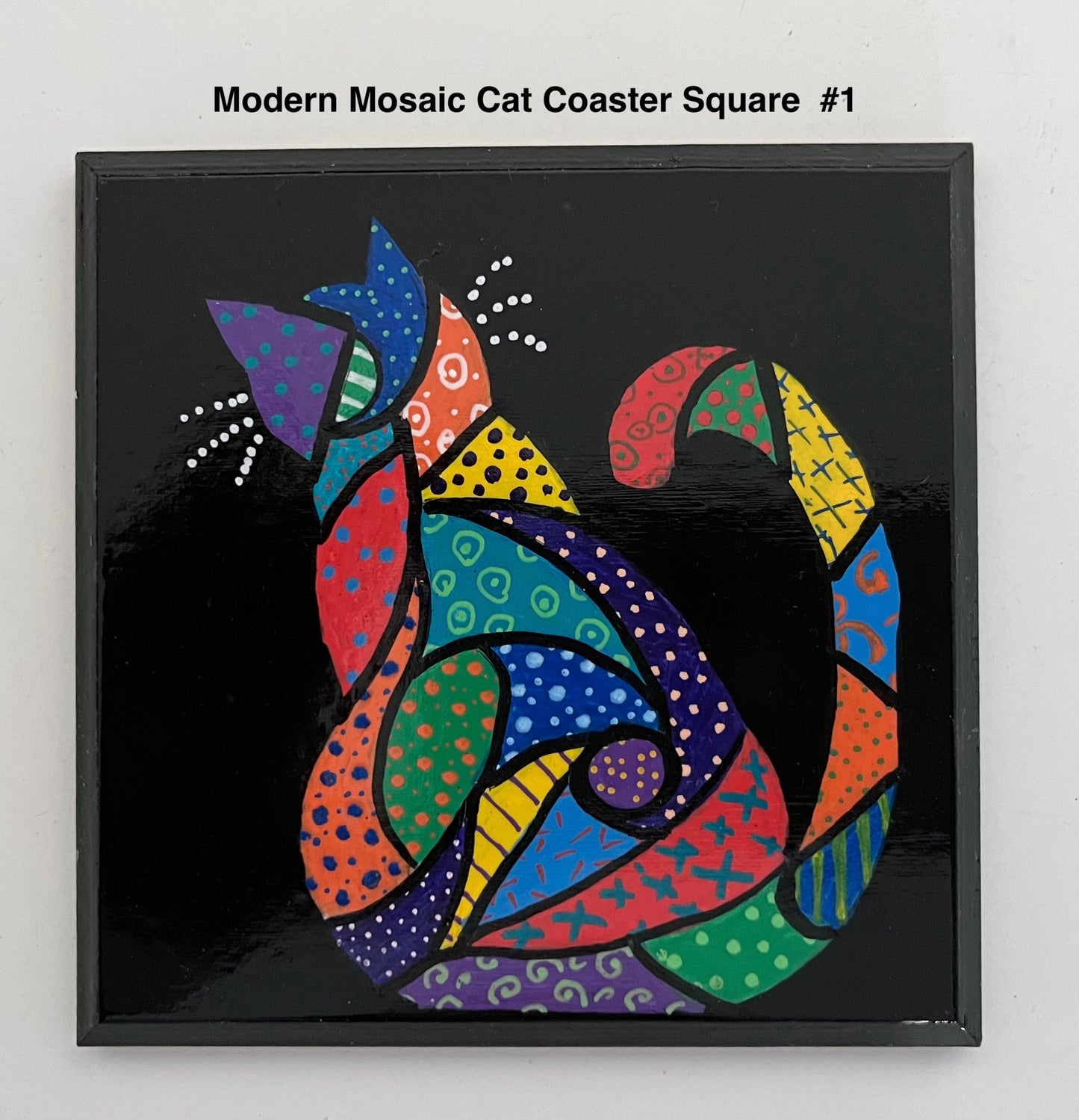 Square Modern Mosaic Cat Coasters - Black (sold individually)