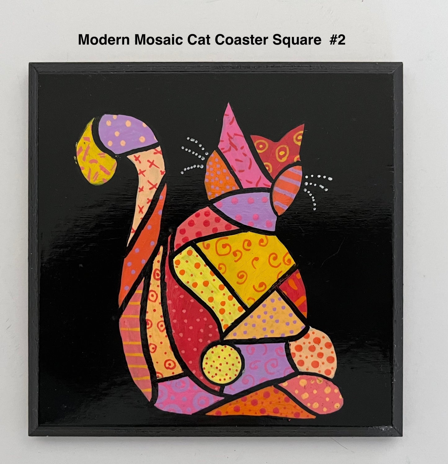 Square Modern Mosaic Cat Coasters - Black (sold individually)