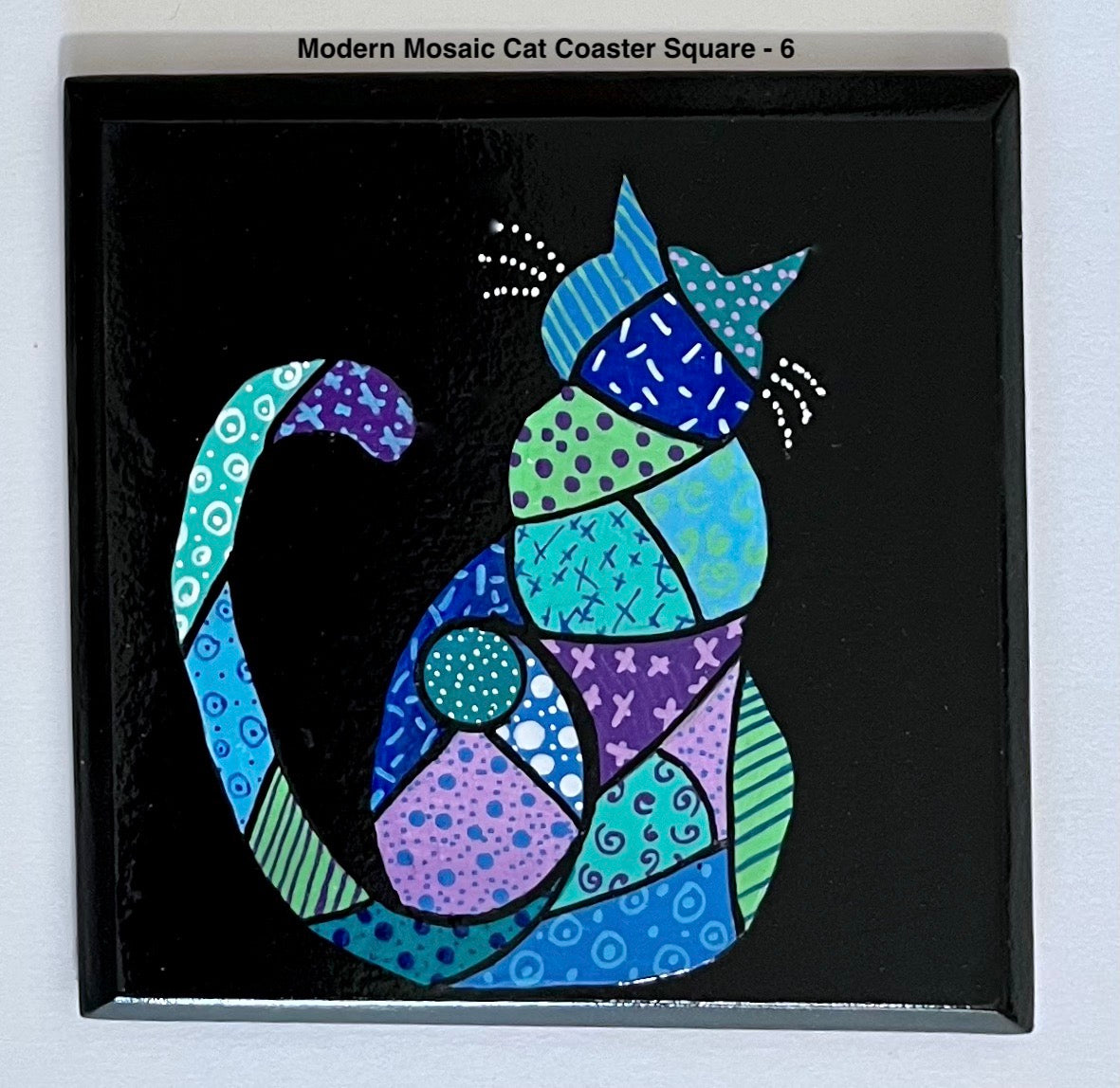 Square Modern Mosaic Cat Coasters - Black (sold individually)