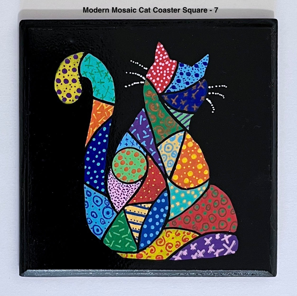 Square Modern Mosaic Cat Coasters - Black (sold individually)