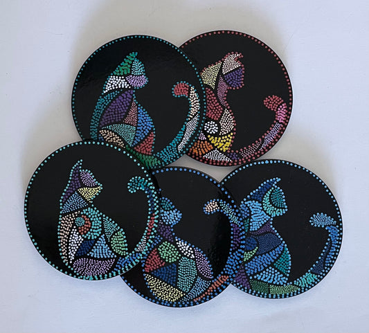 Round Mosaic Cat Coasters - Black (sold individually)