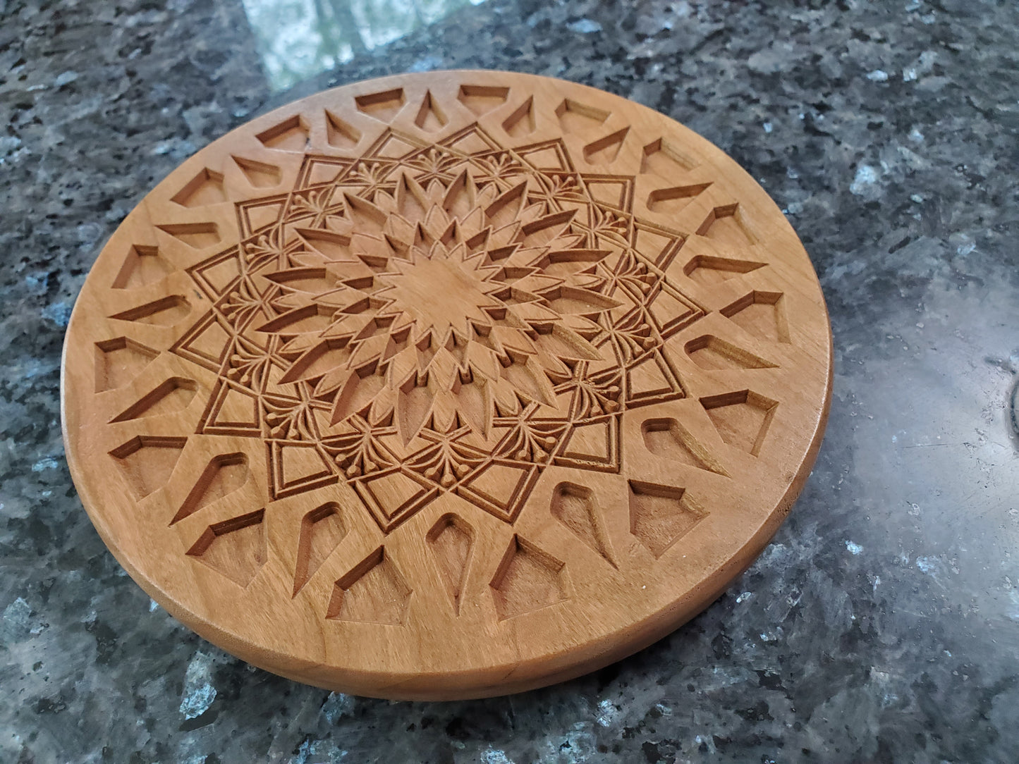 Trivet, small - Geometric Starburst pattern in cherry