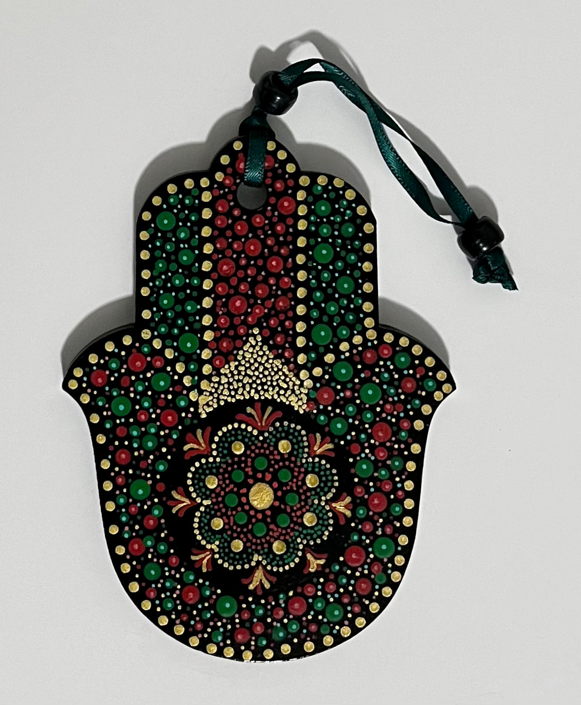 Hamsa - Mosaic style in Red, Green, Gold (4 inch)