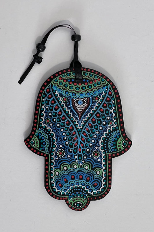 Hamsa - Blue & Silver pattern with eye (5 inch)