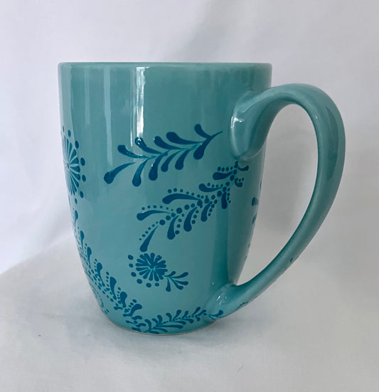 Seafoam Green Mug with Turquoise Blue floral pattern