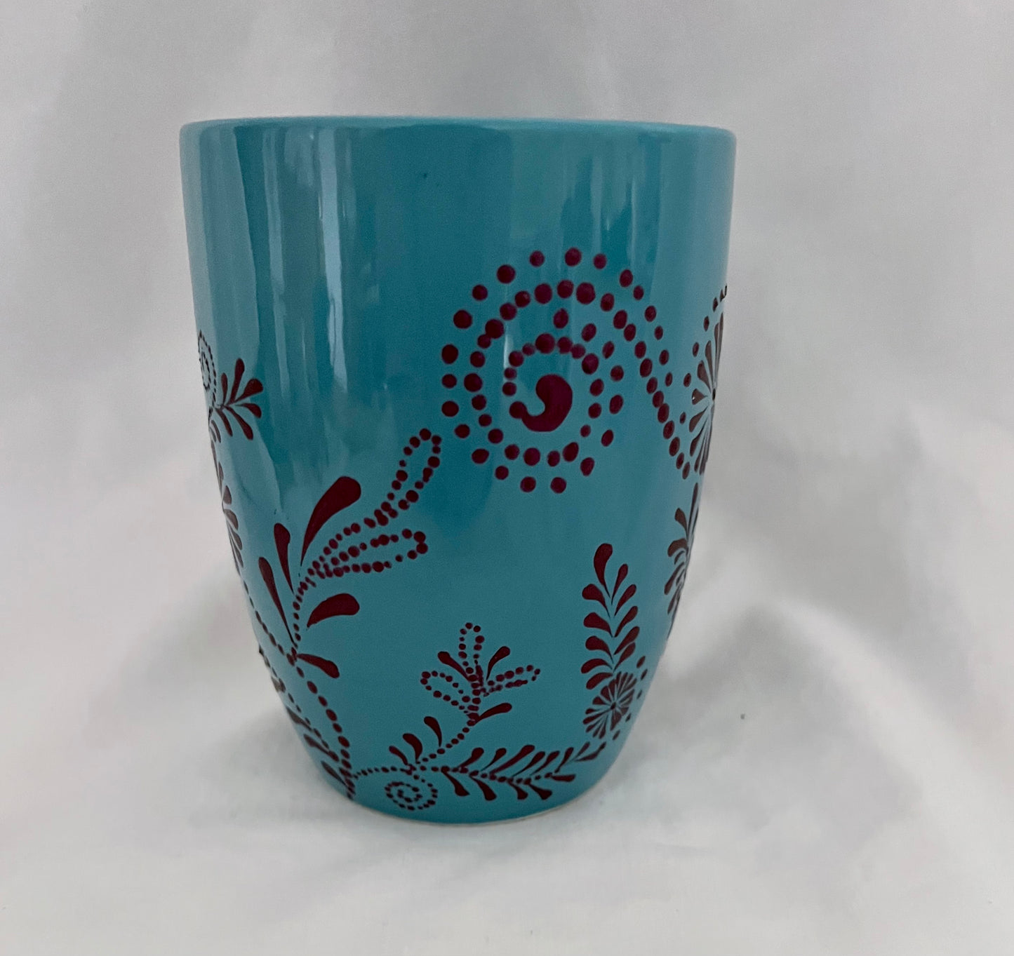 Turquoise Mug with Metallic Wine floral pattern