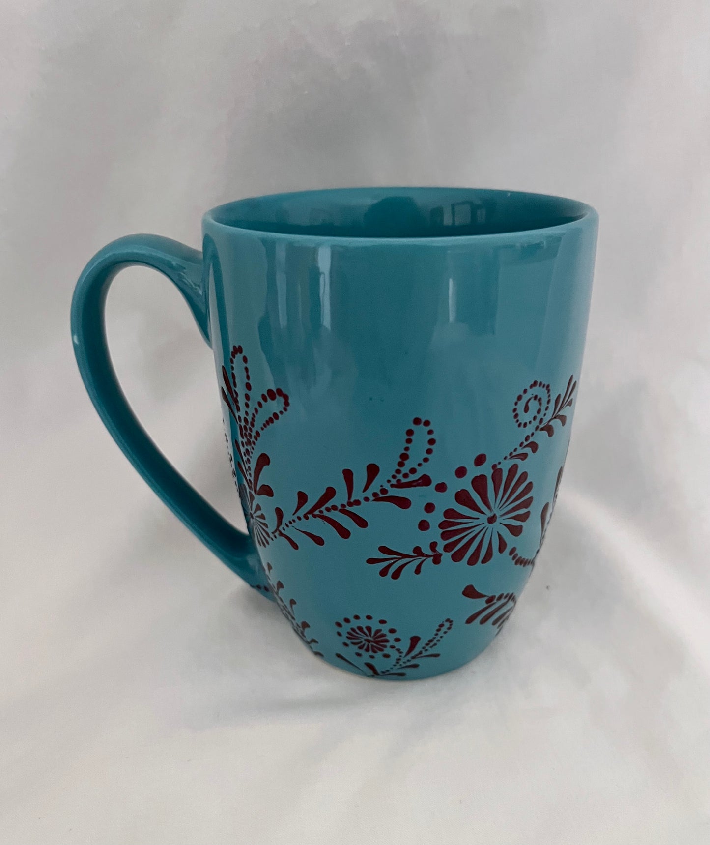 Turquoise Mug with Metallic Wine floral pattern