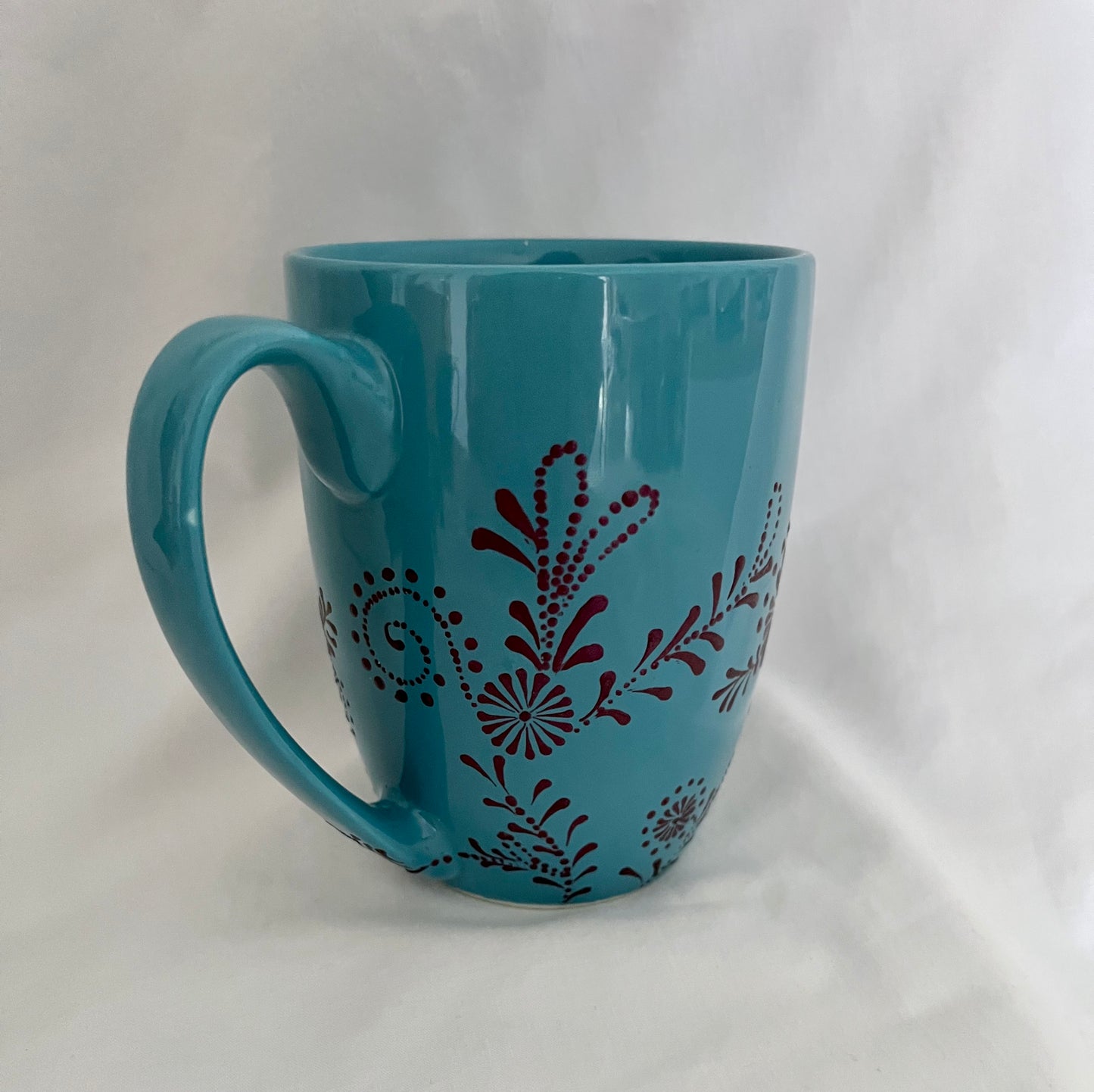 Turquoise Mug with Metallic Wine floral pattern