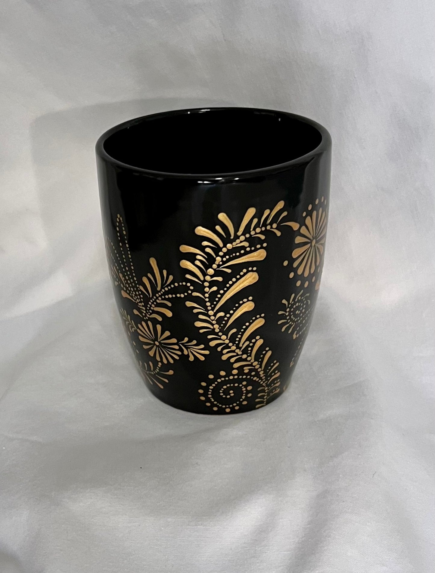 Black Mug with Metallic Gold floral pattern