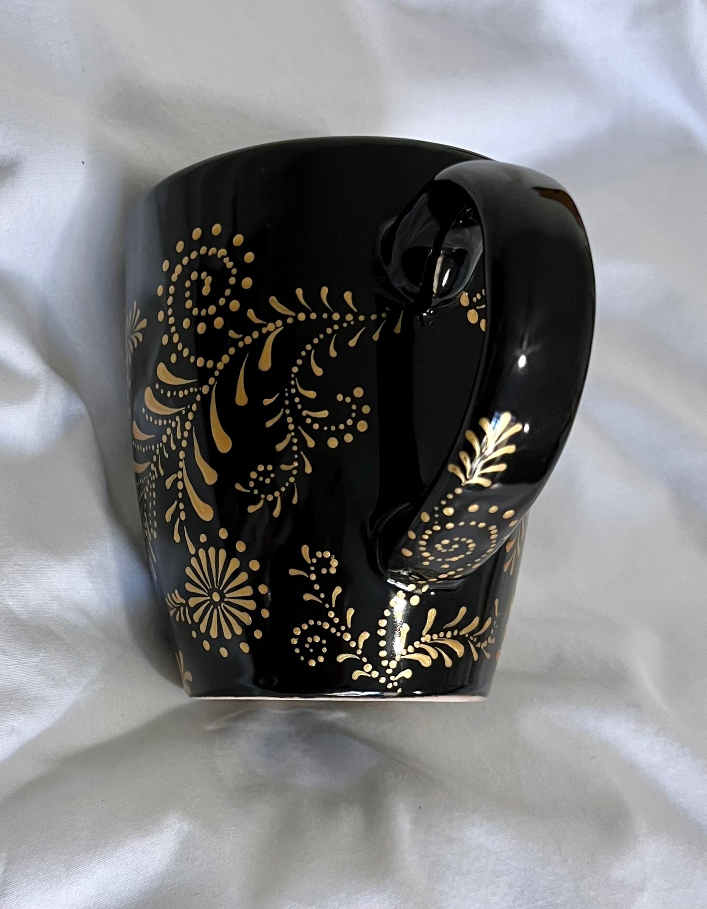 Black Mug with Metallic Gold floral pattern