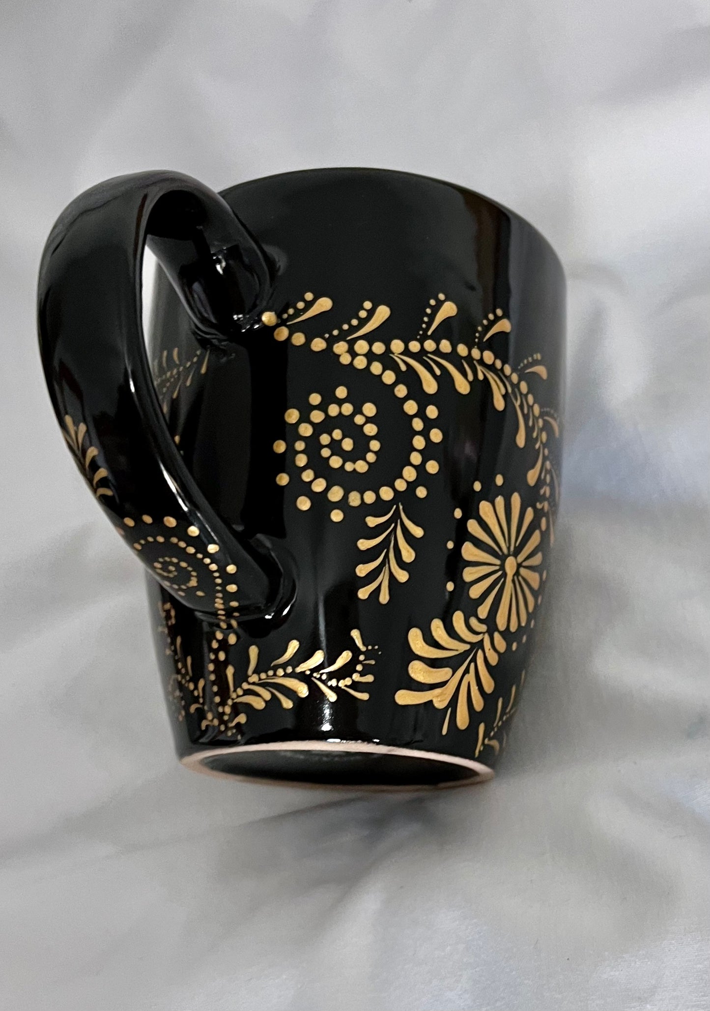 Black Mug with Metallic Gold floral pattern