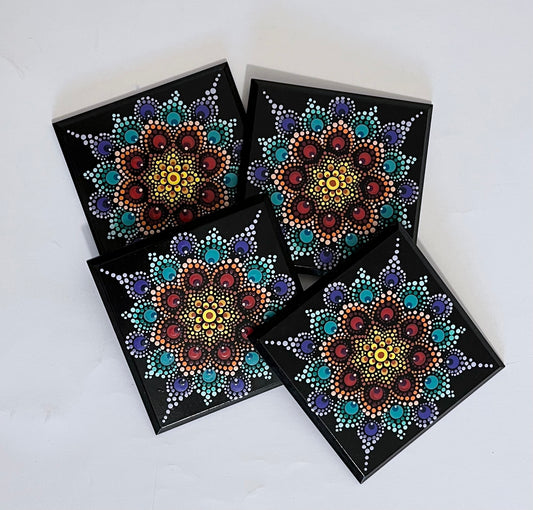 Square Mandala Coasters - Black (set of 4)