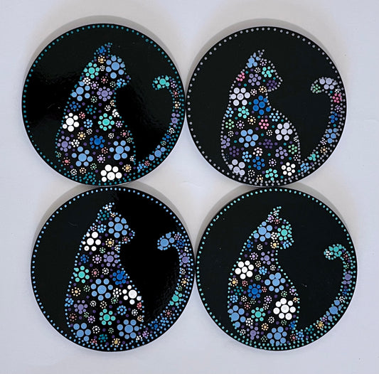 Round Kitty Cat Coasters - Black - sold separately