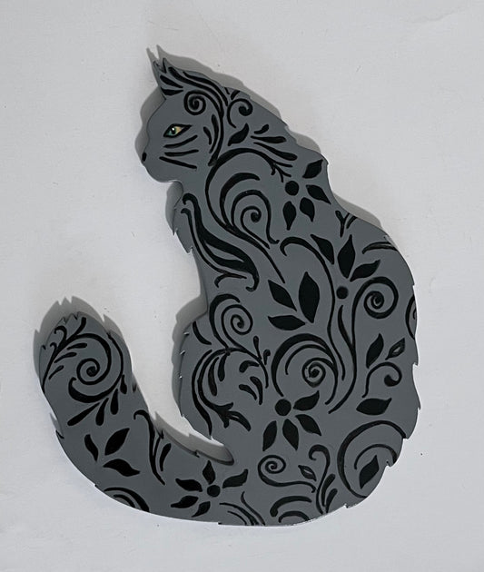 Grey Cat Wood Cut-out 6 in