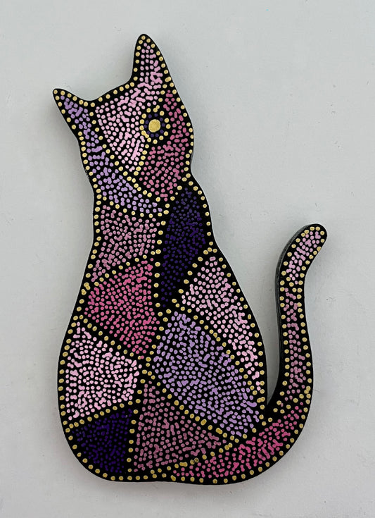 Pink and gold mosaic Cat Magnet 3.5 in.