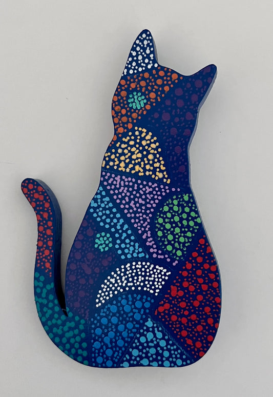 Blue Cobalt mosaic Cat Magnet 3.5 in.