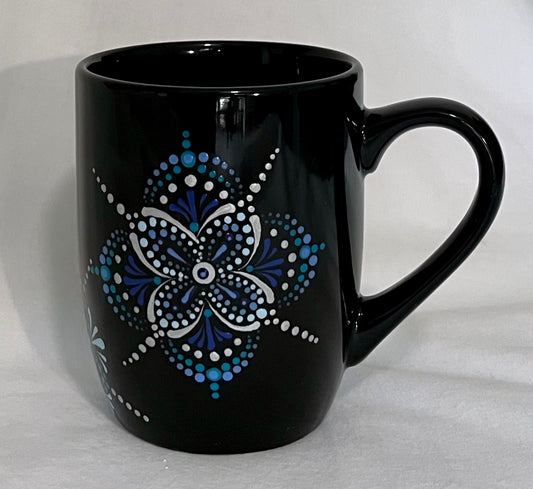 Black Mug with Blue Mandala design