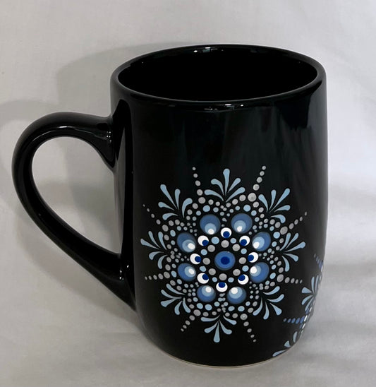 Black Mug with Blue Mandala design #2
