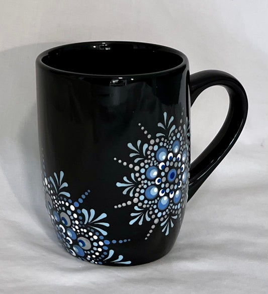 Black Mug with Blue Mandala design #2