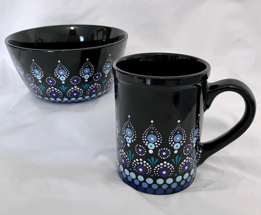 Black Pattern Mug and Bowl Set - pieces sold separately