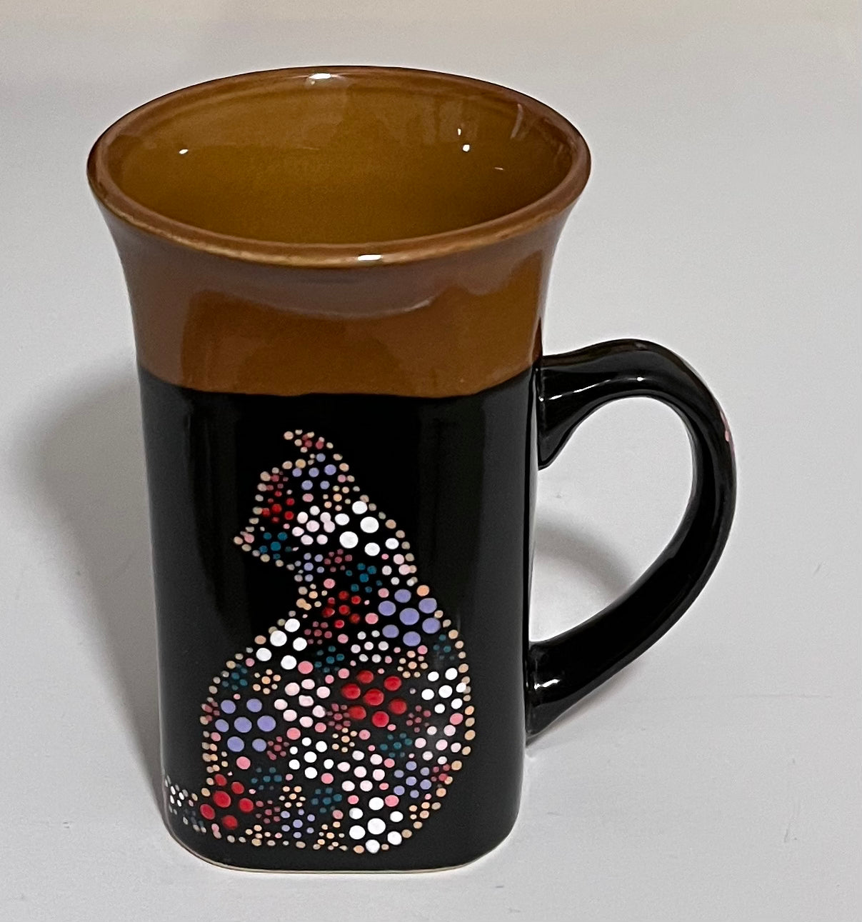 Floral-style Black Cat Mug "Heart Tail" with Mango
