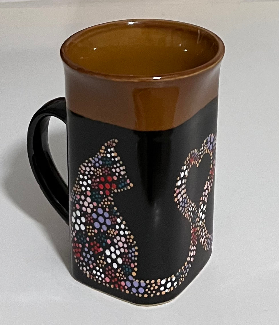 Floral-style Black Cat Mug "Heart Tail" with Mango