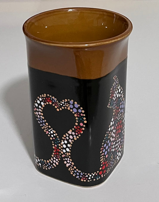 Floral-style Black Cat Mug "Heart Tail" with Mango