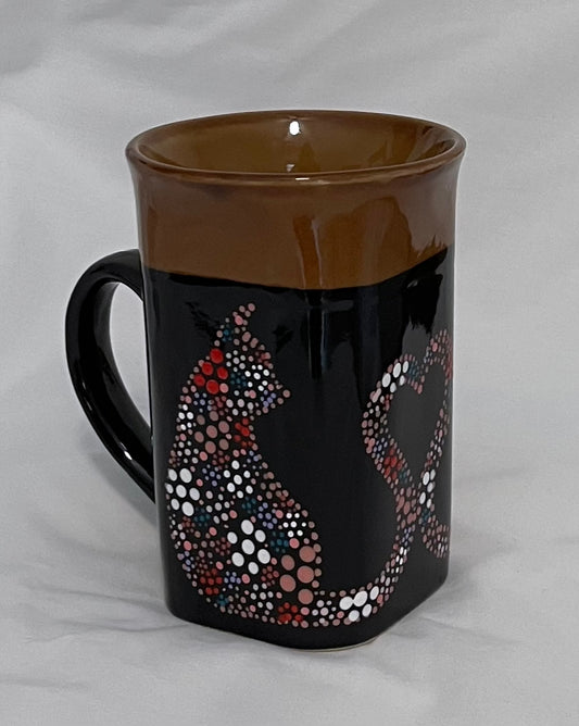 Floral-style Black Cat Mug "Heart Tail"  with Rose Metallic