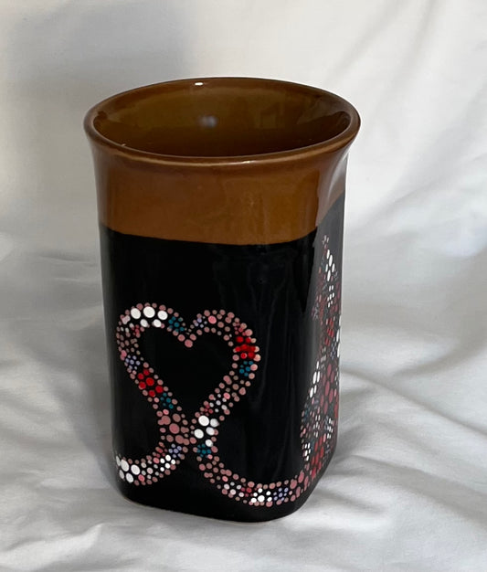 Floral-style Black Cat Mug "Heart Tail"  with Rose Metallic