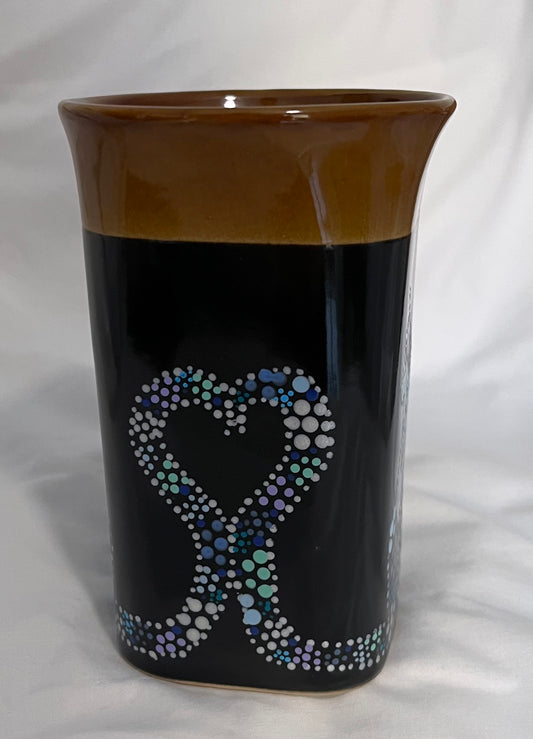 Floral-style Black Cat Mug "Heart Tail" in Cool colors