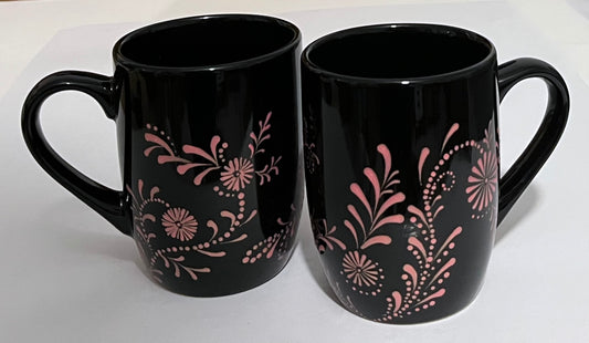 Black Mug with Metallic Pink floral pattern