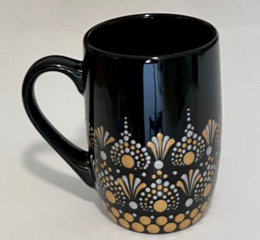 Black Mug with Silver & Gold Pattern