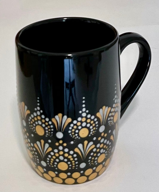 Black Mug with Silver & Gold Pattern