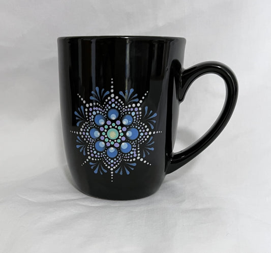 Black Mug with Blue Mandala design