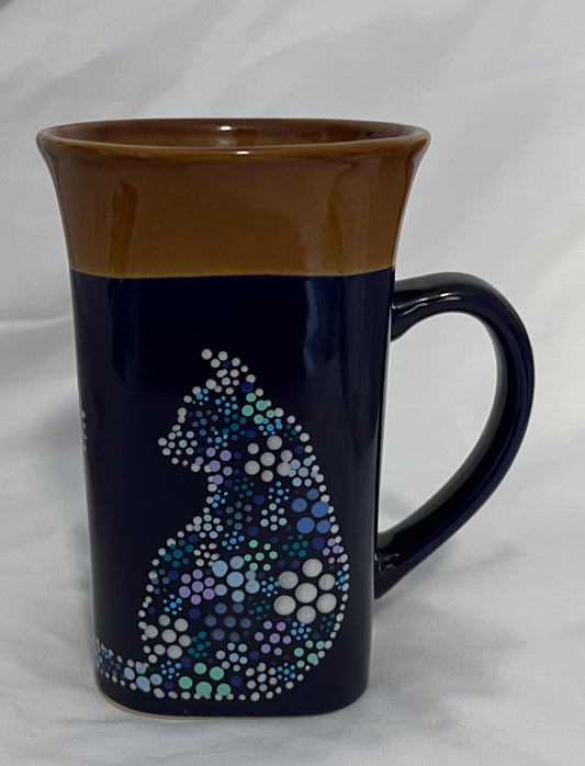Floral-style Blue Cat Mug "Heart Tail" in Cool tones