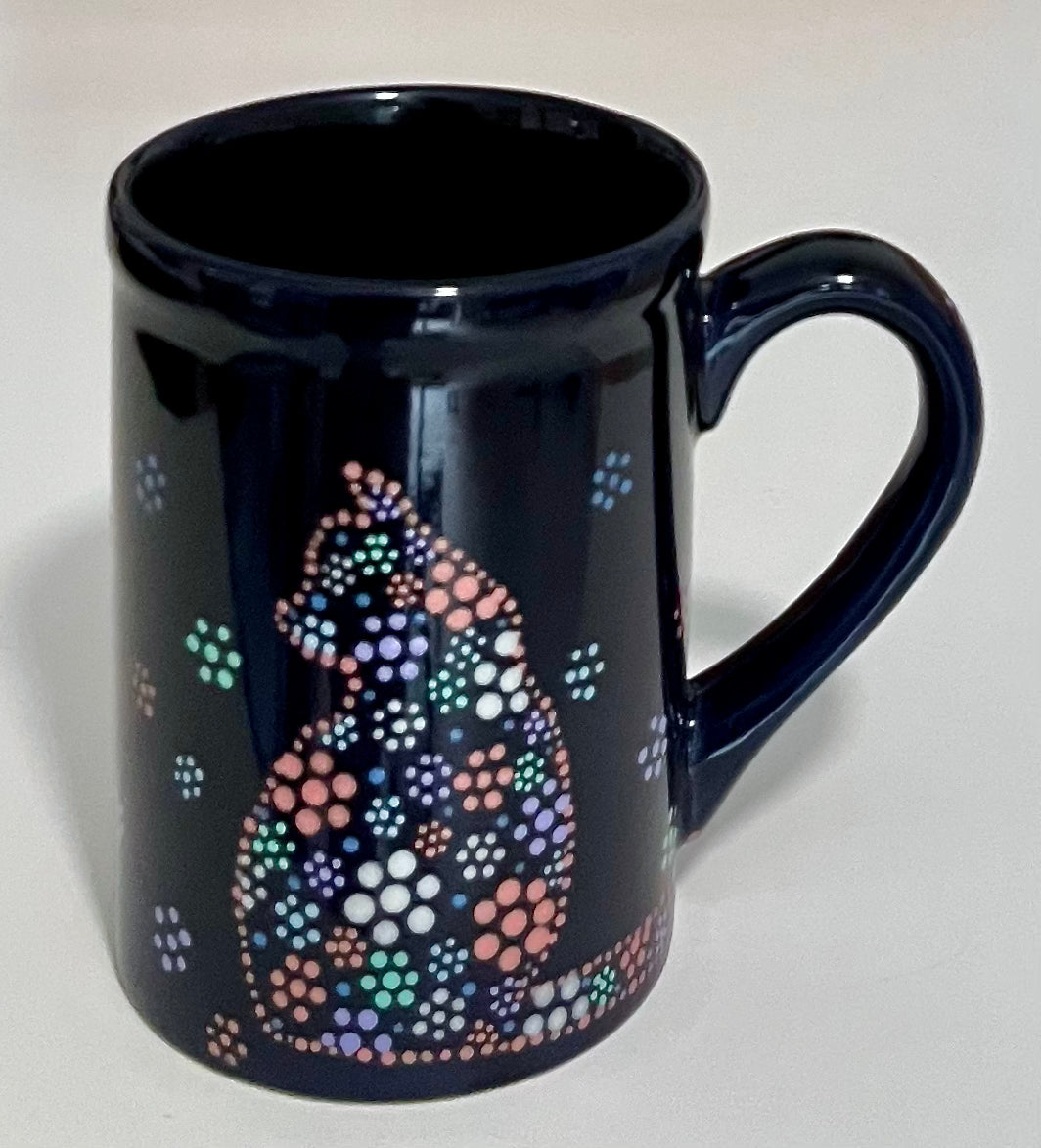 Metallic Rose Floral Kitty- Navy Mug