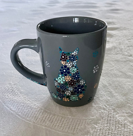 Cool Kitties - Grey Mod-style Cat Mug 10 oz