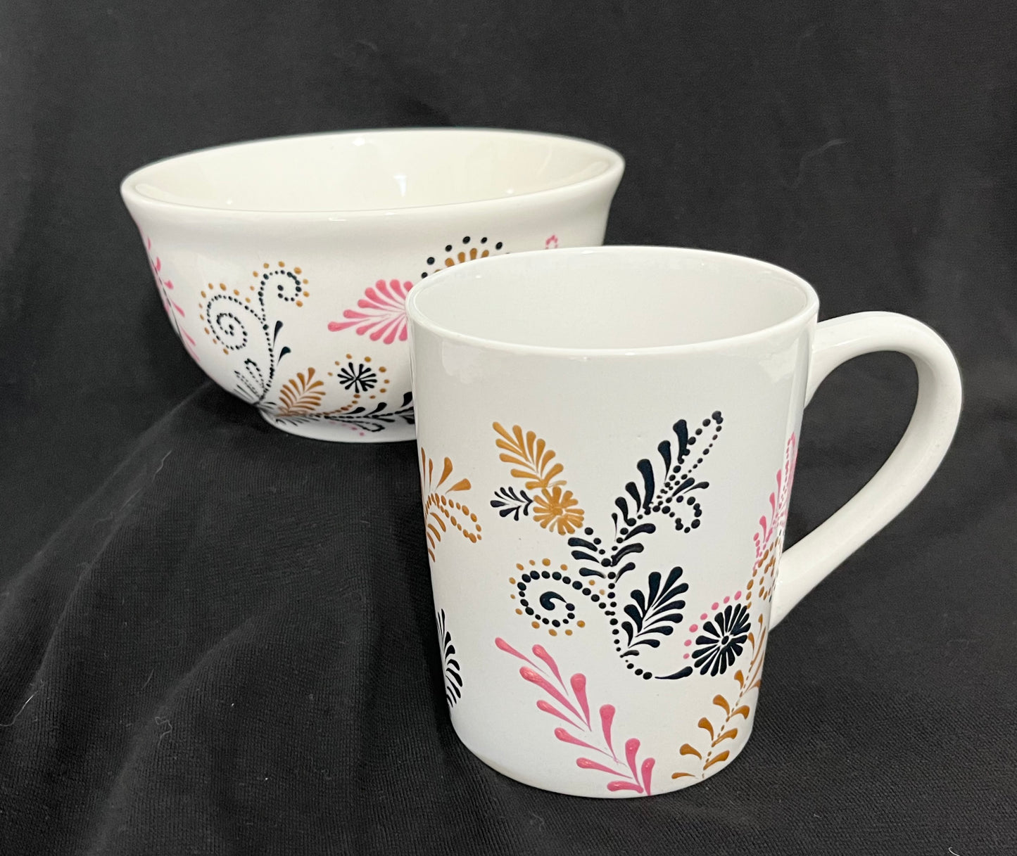 White Floral Metallic Mug and Bowl Set - pieces sold separately