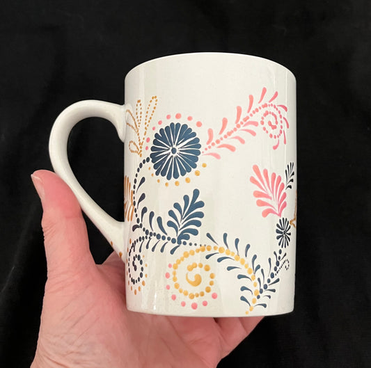 White Floral Metallic Mug