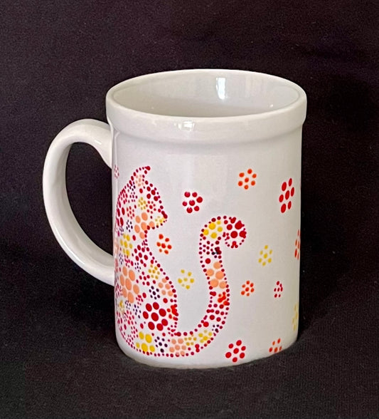 Red Floral Kitty- White Cat Mug