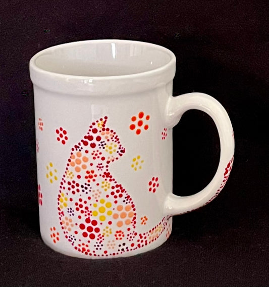 Red Floral Kitty- White Cat Mug