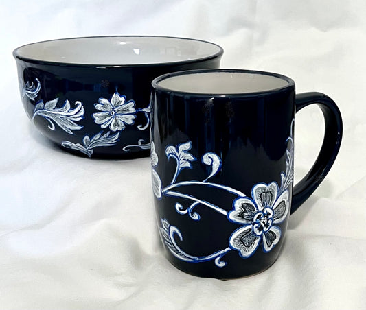 Asian-Inspired Floral Mug and Bowl set