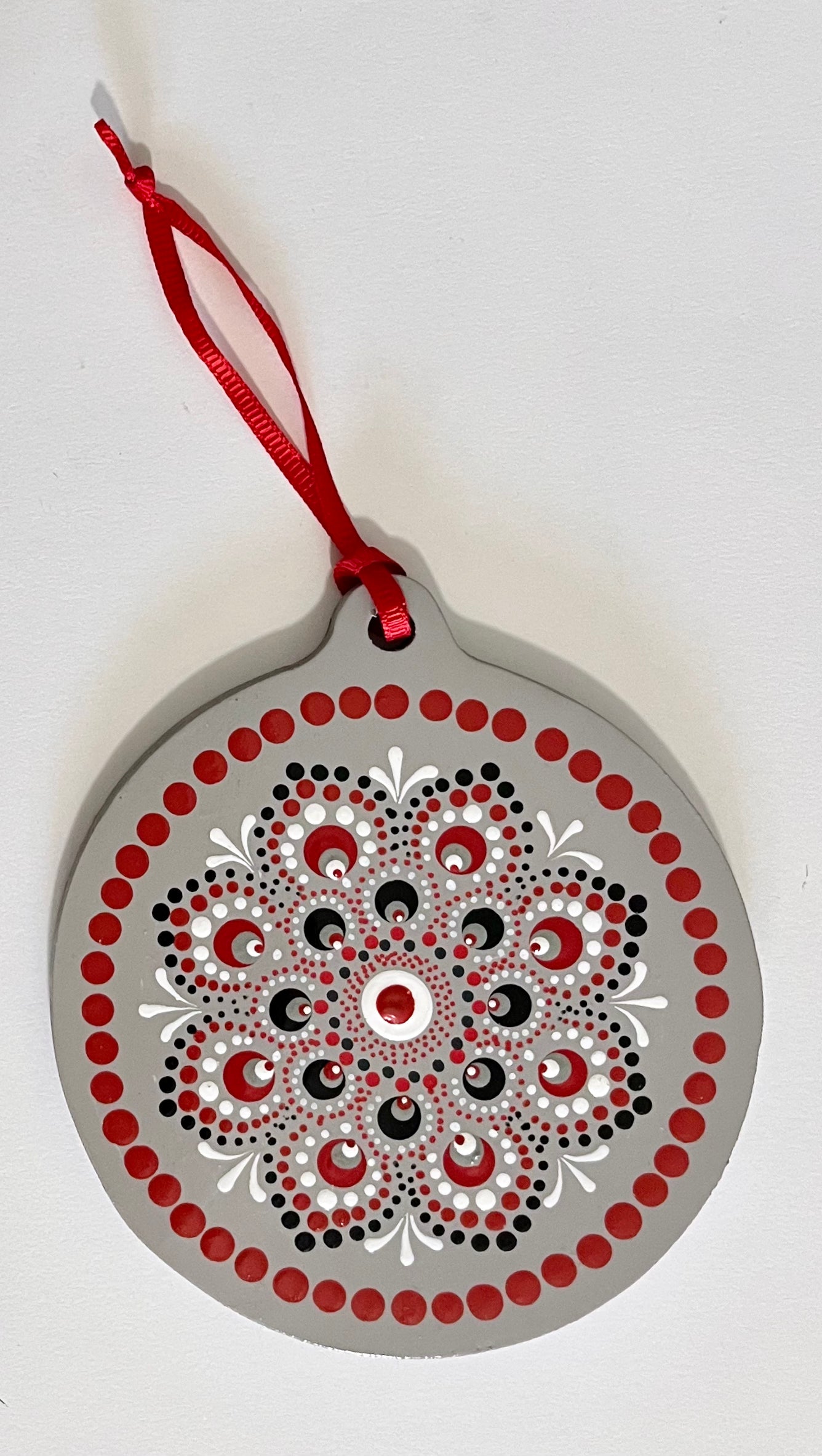 Round Mandala Red & Grey Ornament (4 in.)