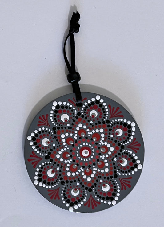 Round Mandala Scarlet & Grey Ornament (3 in.)